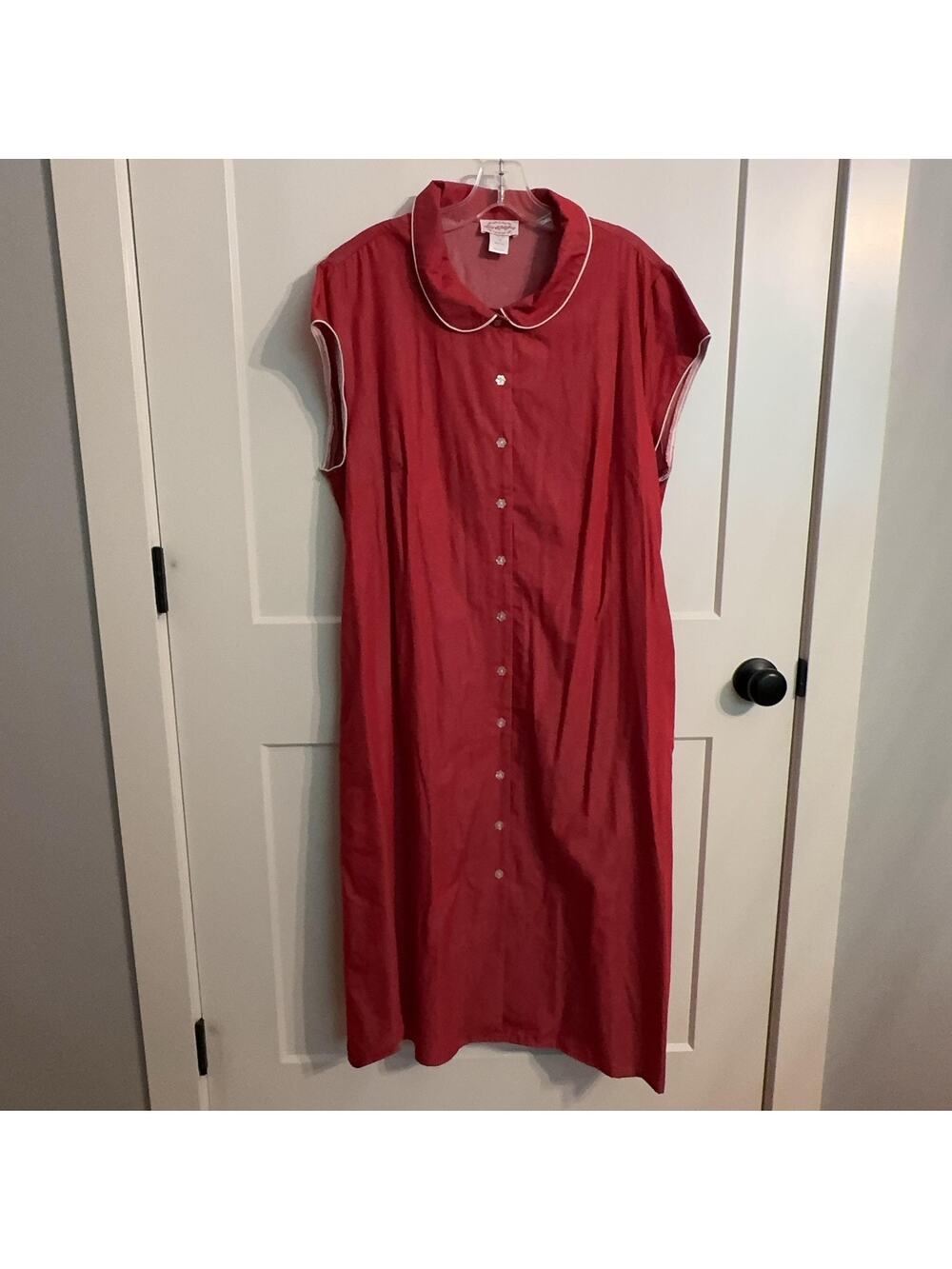 Lanz Of Salzburg Gown Sz 1X Red Cotton Button Front Belted Pockets Dress Cottage